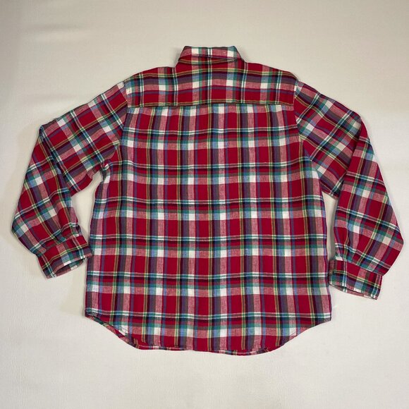 Lauren Ralph Lauren Shirt Women Sz Large 100% Linen Red Plaid Button Up Roll Tab - Picture 16 of 16